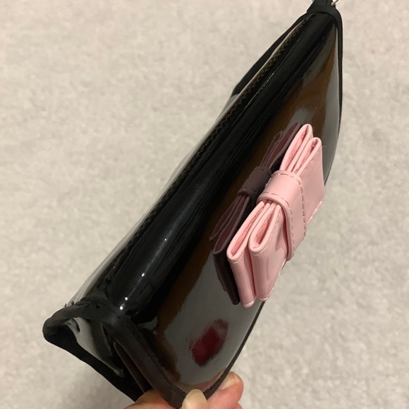 Black Patent Makeup Bag with Pink Bow - Picture 7 of 15